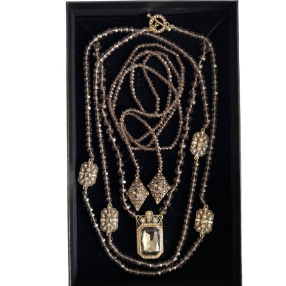 HEIDI DAUS SMOKY, ART DECO STYLE 3 NECKLACES SET, NEW IN BOX - Picture 8 of 9